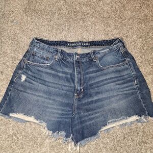 American Eagle Outfitters Distressed Blue High-Rise Denim Shorts